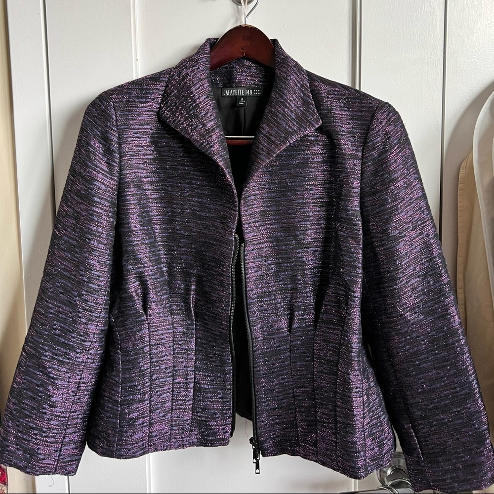 Lafayette 148 purple metallic zip jacket